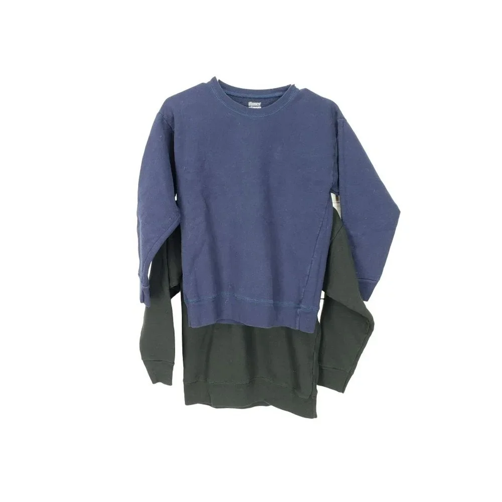 Girls Sweatshirt Black & NAVY BLUE‎ CREW NECK  HANES SOFT SWEATS Size Large Set